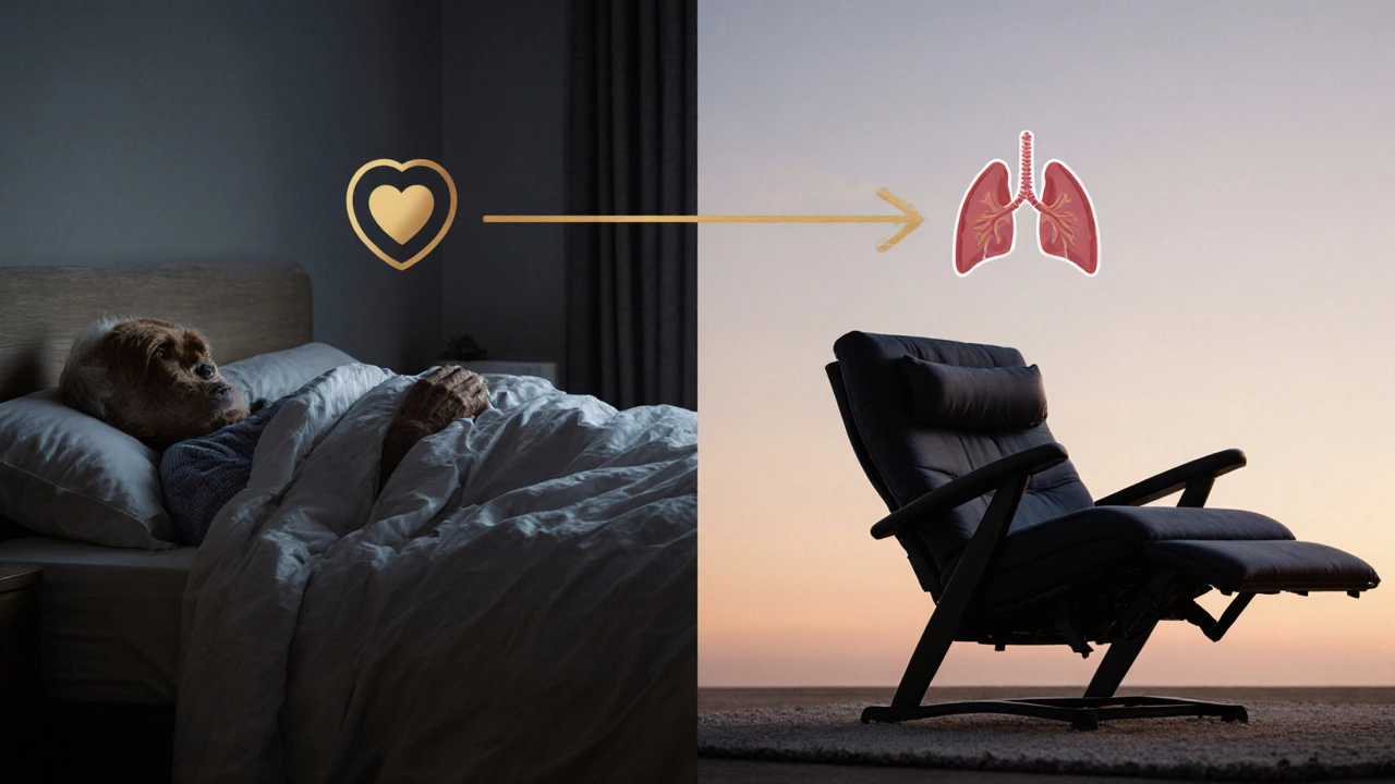 Comparison: senior struggling on flat bed vs. peacefully sleeping in supportive recliner.