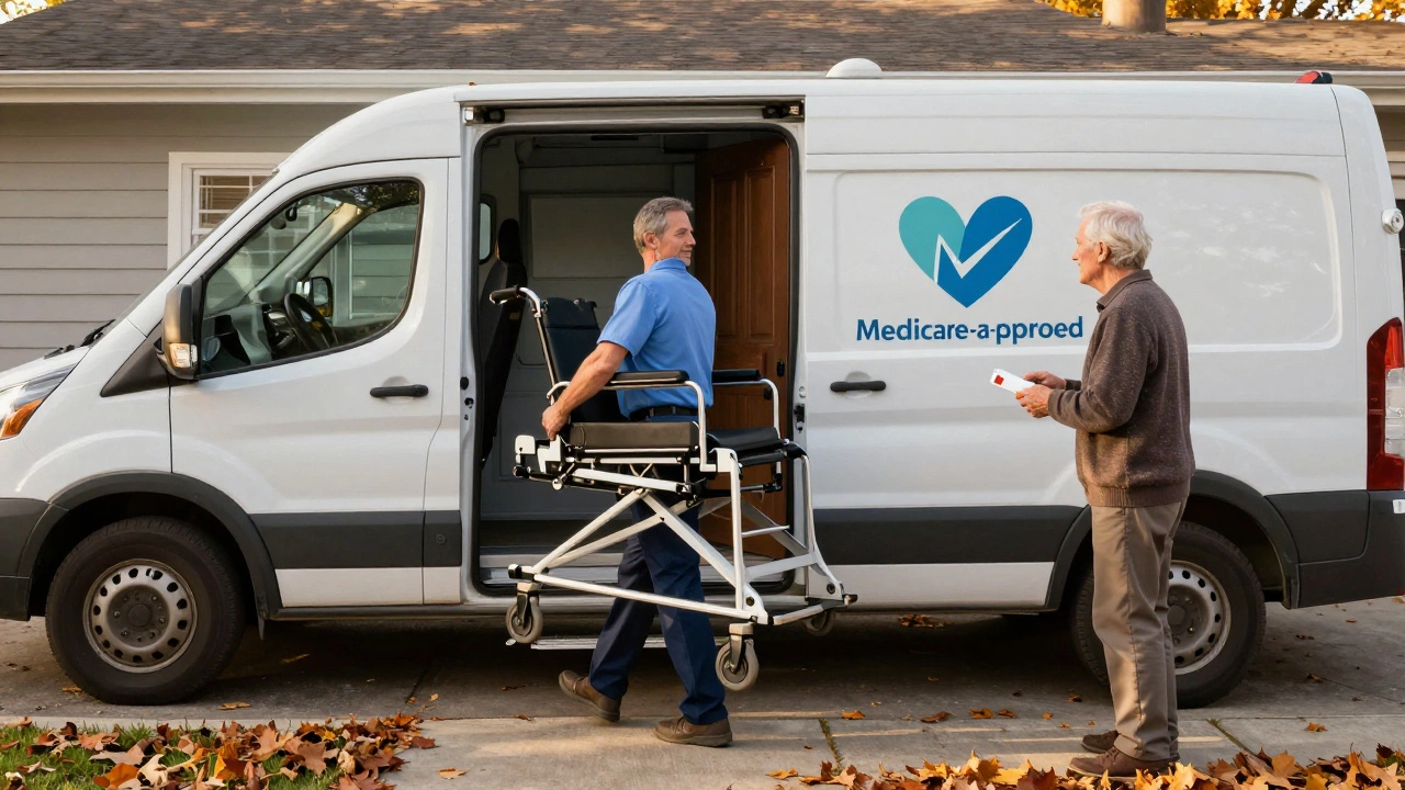 Medicare-approved supplier delivering a lift recliner to a senior's home.