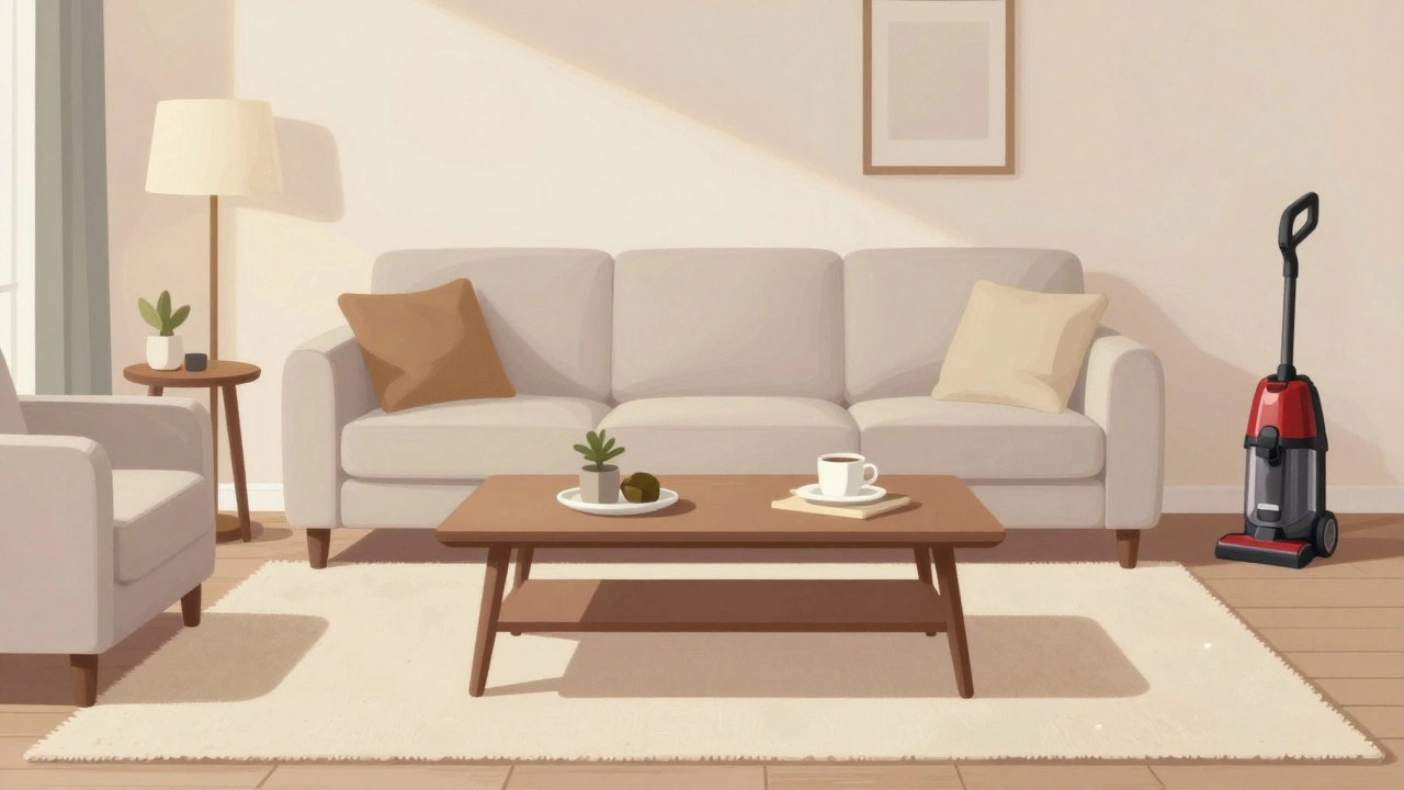 Perfectly sized coffee table with ample walking space around it, enhancing room comfort and flow.