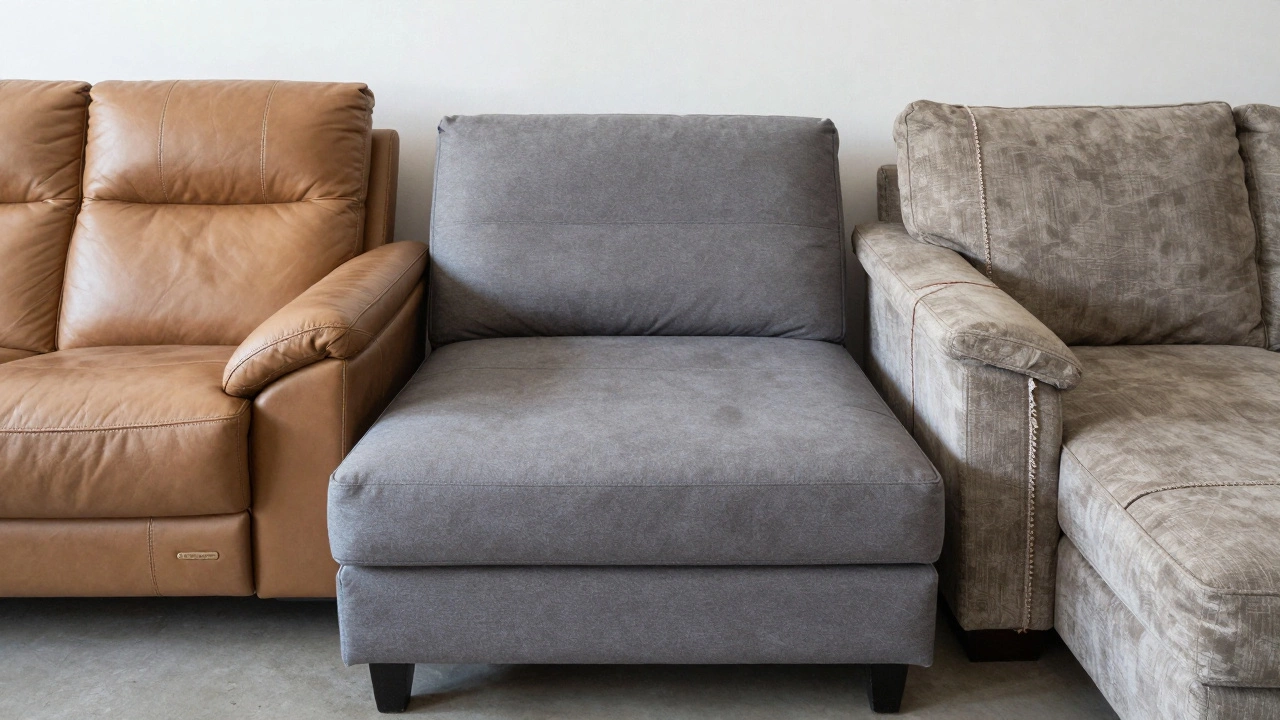 Three couches compared: premium, durable, and cheap — showing clear differences in construction and wear.