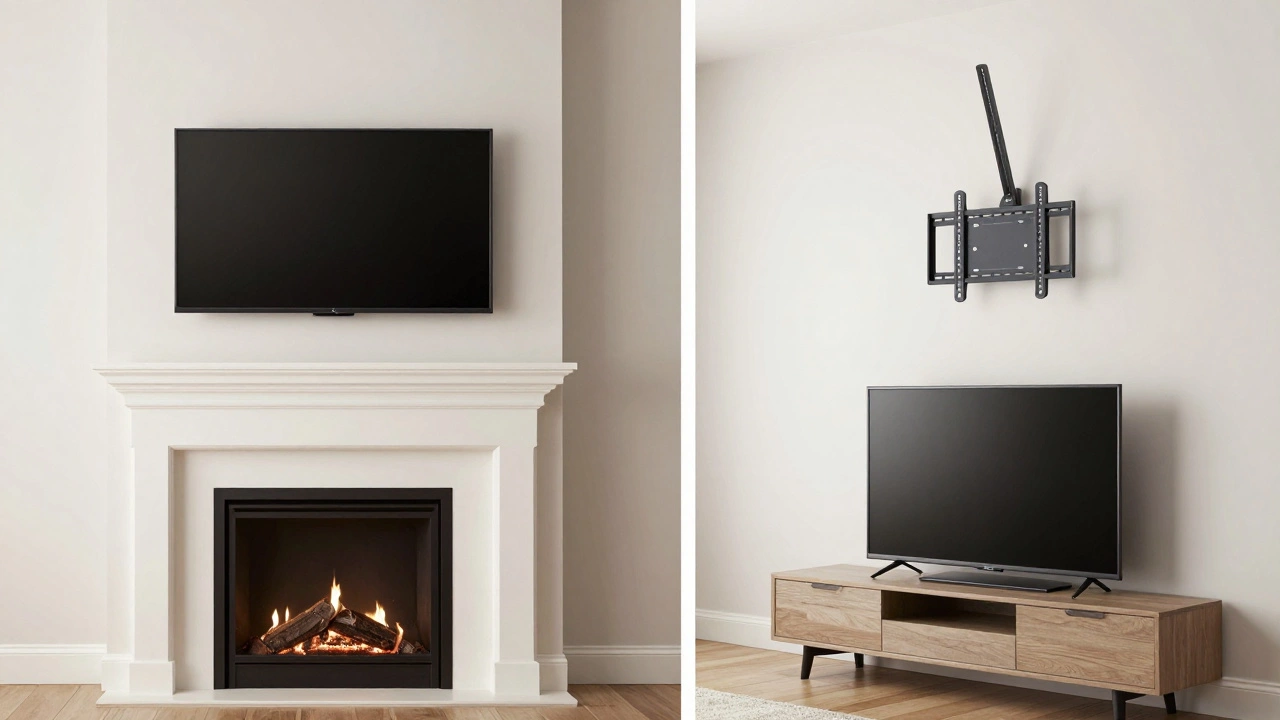 Comparison of TV above fireplace vs ergonomic low-level placement