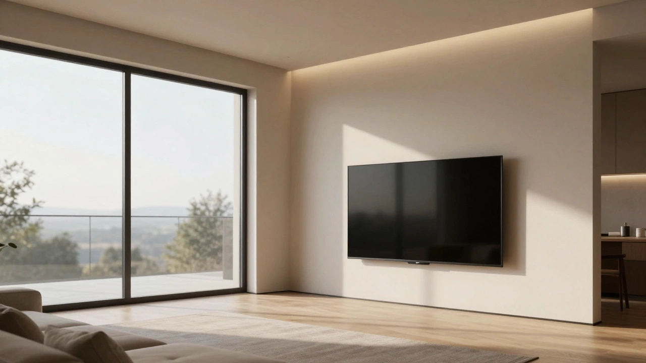 TV on wall perpendicular to window to reduce glare in bright room