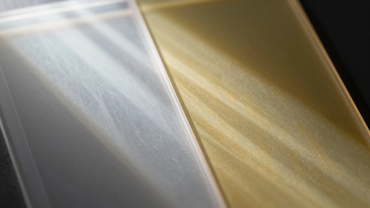 Close-up showing acrylic turning yellow from UV light