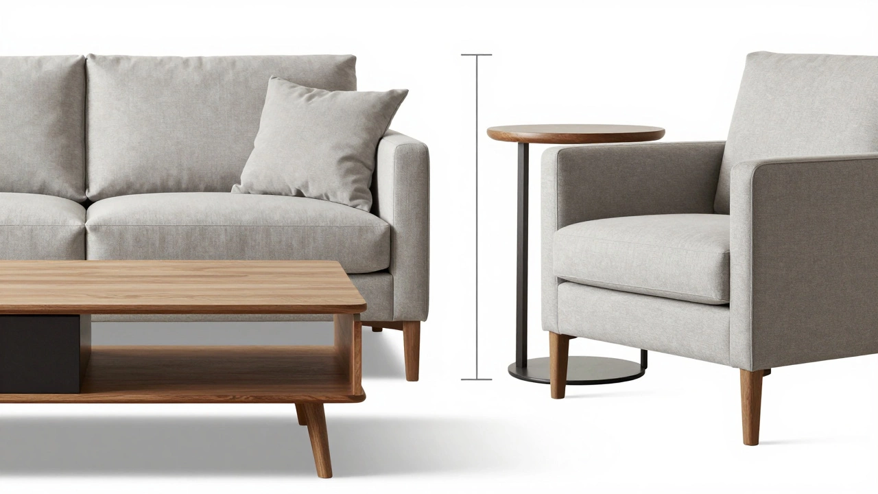 Comparison of sofa and coffee table height alignment