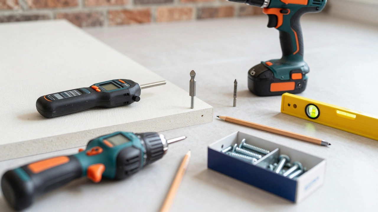 DIY tools and anti-tip hardware on floor