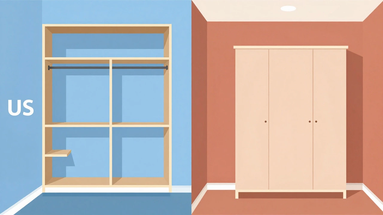 Visual comparison of built-in closets versus standalone wardrobes