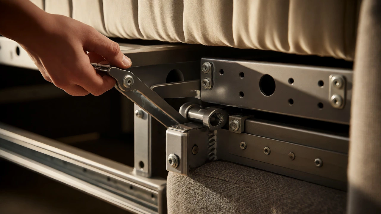 Close-up of a durable lift-and-lock mechanism in a high-quality sofa sleeper
