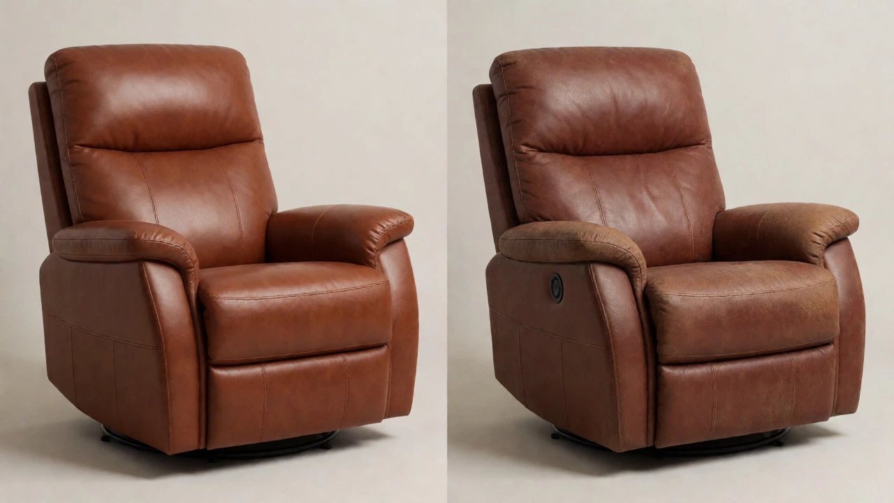 Comparison of a new and an aged recliner showing wear over time