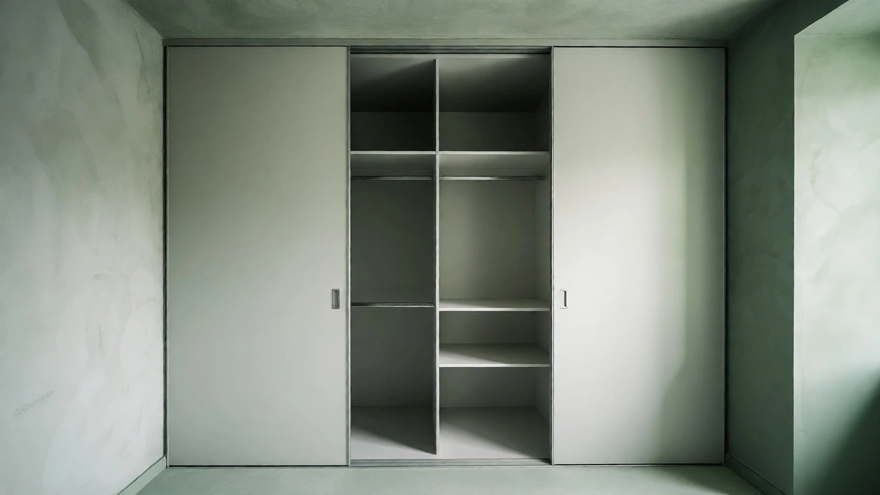 Seamless built-in closet with sage green doors