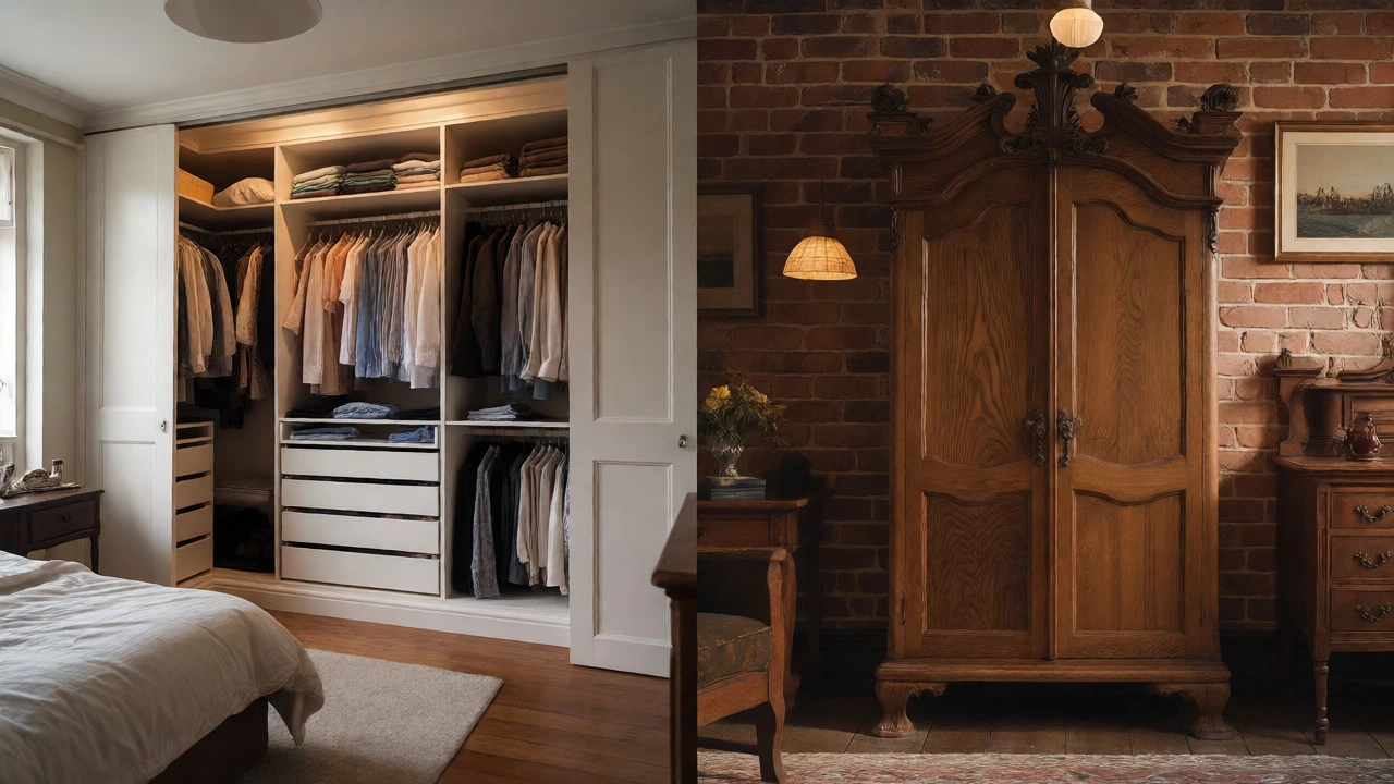 Comparison of American walk-in closet and British wardrobe
