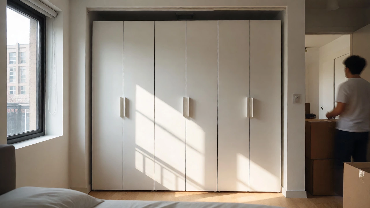Modular wardrobe system fitted into an American closet
